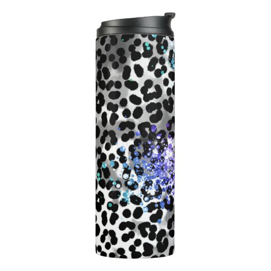 *~* Regenbogen Glitzer Tierleoparden Girly QR Thermosbecher (Nach links gedreht)