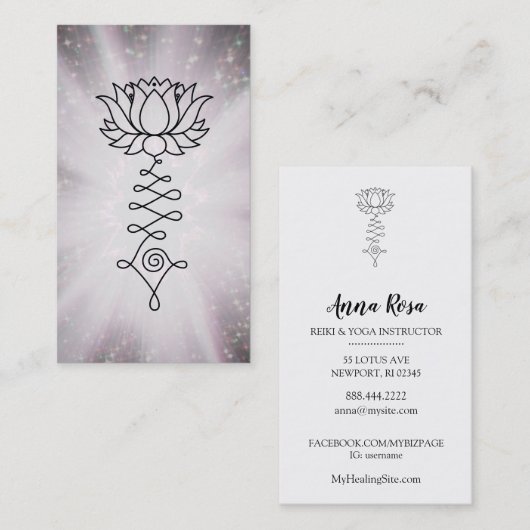 *~* Regenbogen-Glitzern Lotus Reiki Heilenergie Visitenkarte (Vorne/Hinten)