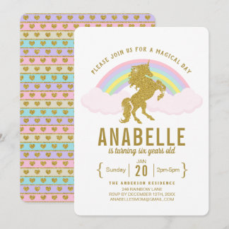 Regenbogen-Glitzerunicorn-Geburtstags-Party Einladung