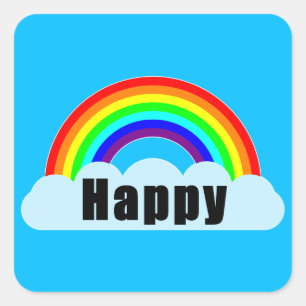 REGENBOGEN - Glücklich Quadratischer Aufkleber