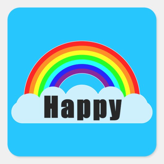 REGENBOGEN - Glücklich Quadratischer Aufkleber (Vorderseite)