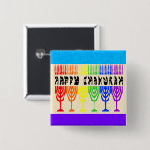 Regenbogen glückliche Chanukah Knöpfe Button (Vorne & Hinten)