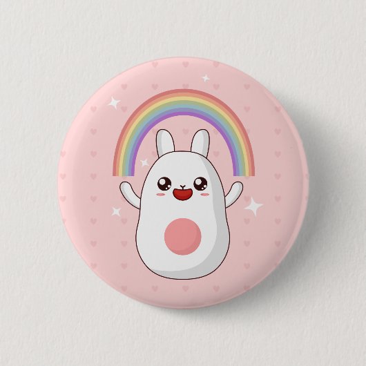 Regenbogen-glückliches Kaninchen Button (Vorderseite)