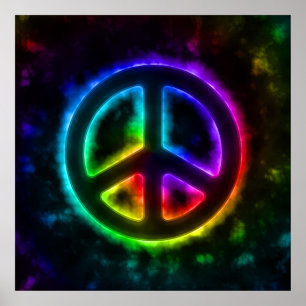 Regenbogen-Glühen-Friedenszeichen-Plakat Poster