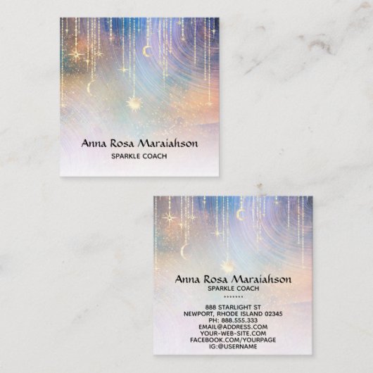 *~* Regenbogen Gold Sparkle Moon Sun Celestis Quadratische Visitenkarte (Vorne/Hinten)