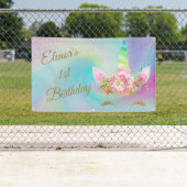 Regenbogen-goldene Einhorn-Namen-u. Alters-Fahne Banner (Insitu)