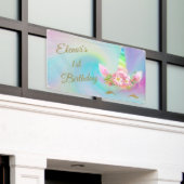 Regenbogen-goldene Einhorn-Namen-u. Alters-Fahne Banner (Äußeres Gebäude)