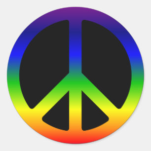 Regenbogen-Gradient-Friedenssymbol auf Schwarz Runder Aufkleber