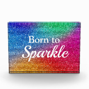 Regenbogen-Gradient Glitter Born to Sparkle Fotoblock