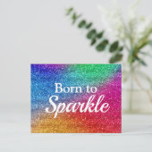 Regenbogen-Gradient Glitter Born to Sparkle Postkarte (Stehend Vorderseite)