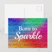 Regenbogen-Gradient Glitter Born to Sparkle Postkarte (Vorne/Hinten)