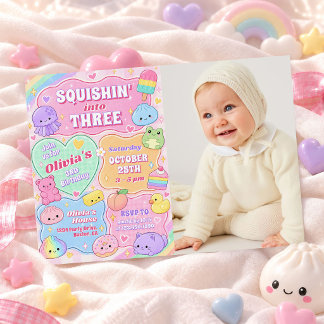 Regenbogen Groovy Squishy Mädchen 3. Geburtstagsfo Einladung