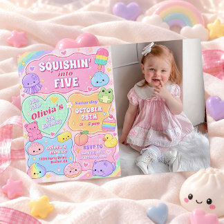 Regenbogen Groovy Squishy Mädchen 5. Geburtstagsfo Einladung