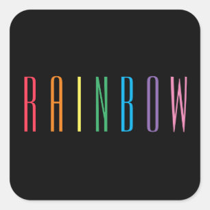 Regenbogen Große Quadratische Aufkleber / Schwarz
