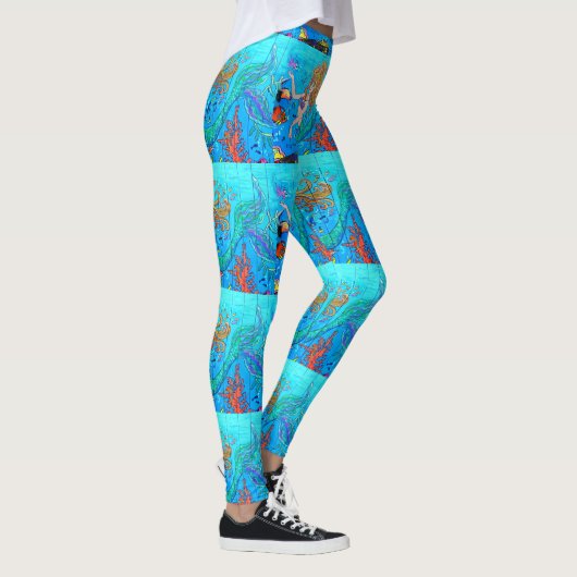 Regenbogen-haarige Meerjungfrauen blau Leggings (Rechts)