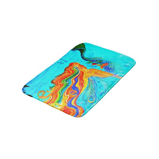 Regenbogen-haariges Meerjungfrauschwimmen Badematte (Schrägansicht)