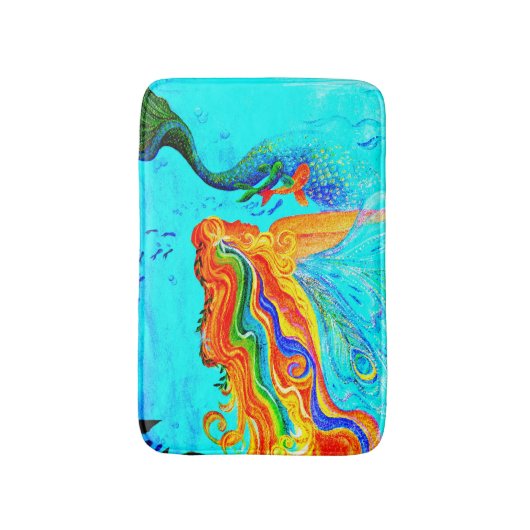 Regenbogen-haariges Meerjungfrauschwimmen Badematte (Vorderseite Vertikal)