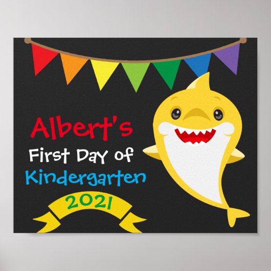 Regenbogen-Hai Erster Schultag-Schultafel Poster (Vorne)