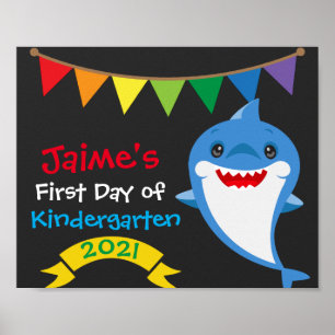 Regenbogen-Hai Erster Schultag Tafel-Poster Poster
