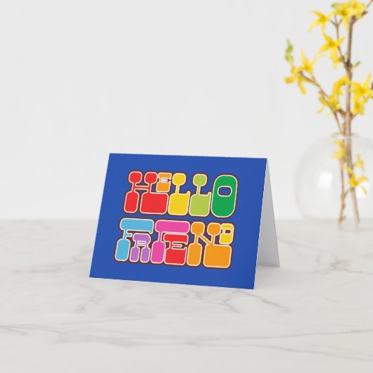 Regenbogen Hallo Freund Retro Karte (Gelbe Blume)