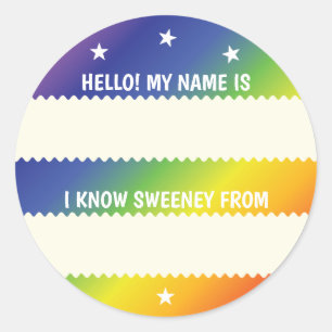 Regenbogen-Hallo-Name-Tag Wie ich jemanden kenne Runder Aufkleber