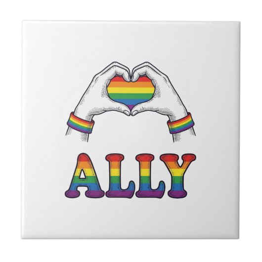 Regenbogen Hände Herz Vintage Pride Shirt Design Fliese (Vorderseite)