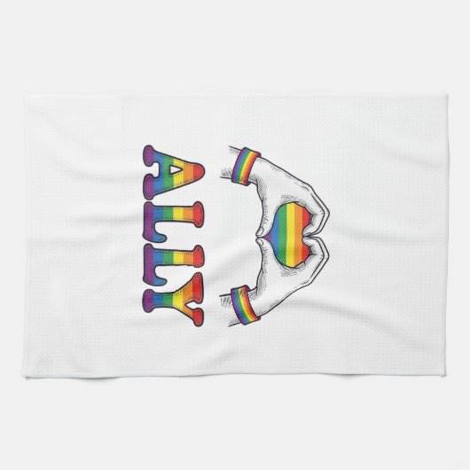 Regenbogen Hände Herz Vintage Pride Shirt Design Geschirrtuch (Horizontal)