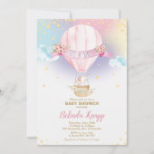 Regenbogen-Heißluft-Ballon-Baby-Duschen-Elefant Einladung (Vorderseite)