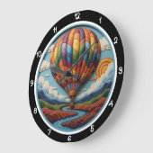 Regenbogen-Heißluftballon über Fluss Große Wanduhr (Winkel)