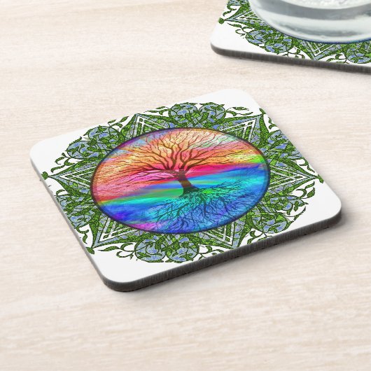 Regenbogen-Herz-Baum Getränkeuntersetzer (Linke Seite)