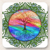 Regenbogen-Herz-Baum Getränkeuntersetzer (Vorderseite)