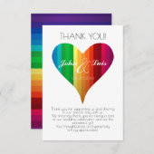 Regenbogen-Herz-Hochzeit danken Ihnen Dankeskarte (Vorne/Hinten)