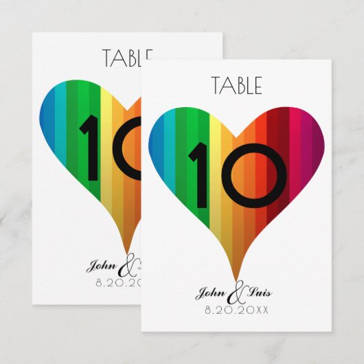 Regenbogen-Herz-Hochzeitstisch-Nummer Einladung (Vorne/Hinten)