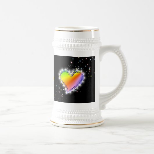 Regenbogen-Herz mit Sternchen auf schwarz Bierglas (Rechts)