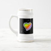 Regenbogen-Herz mit Sternchen auf schwarz Bierglas (Links)