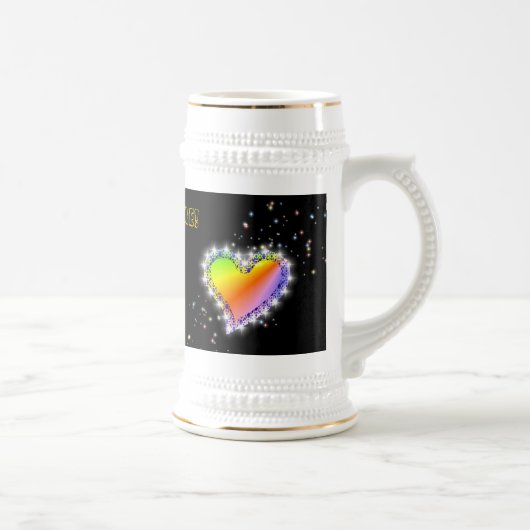 Regenbogen-Herz mit Sternchen auf schwarz Bierglas (Rechts)