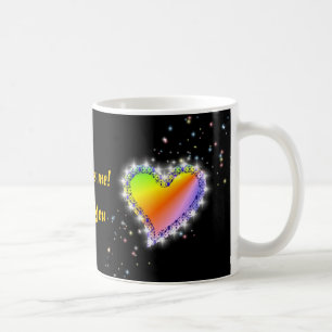 Regenbogen-Herz mit Sternchen auf schwarz Kaffeetasse