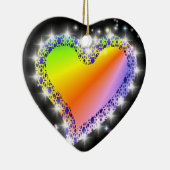 Regenbogen-Herz mit Sternchen auf schwarz Keramik Ornament (Rechts)