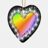 Regenbogen-Herz mit Sternchen auf schwarz Keramik Ornament (Links)