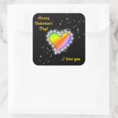 Regenbogen-Herz mit Sternchen auf schwarz Quadratischer Aufkleber (Tasche)