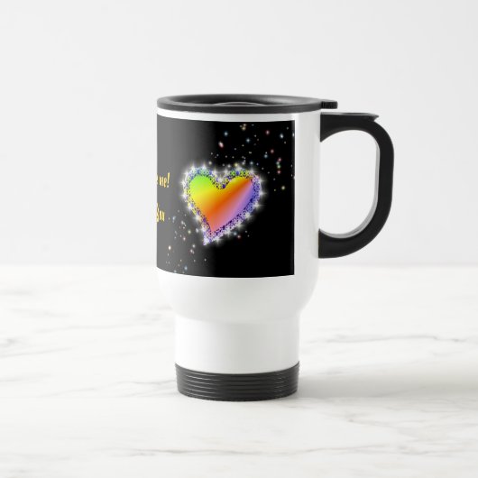 Regenbogen-Herz mit Sternchen auf schwarz Reisebecher (Rechts)