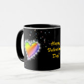 Regenbogen-Herz mit Sternchen auf schwarz Tasse (Vorderseite Links)