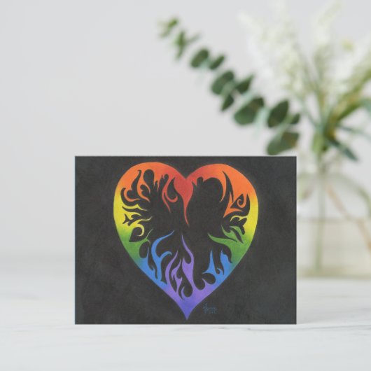 Regenbogen-Herz Postkarte (Stehend Vorderseite)