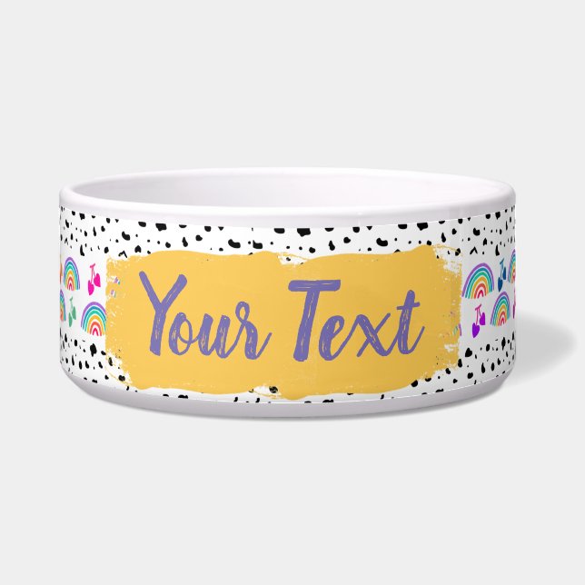 Regenbogen, Herz und Dalmatiner Polka Dot Pet Bowl Napf (Vorderseite)