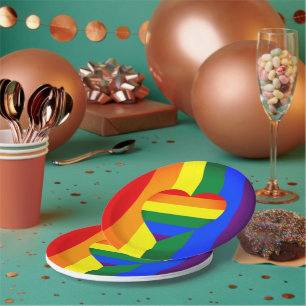 Regenbogen-Herz-und-Regenbogenflagge /LGBT-Gemeins Pappteller