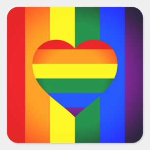 Regenbogen-Herz-und-Regenbogenflagge /LGBT-Gemeins Quadratischer Aufkleber