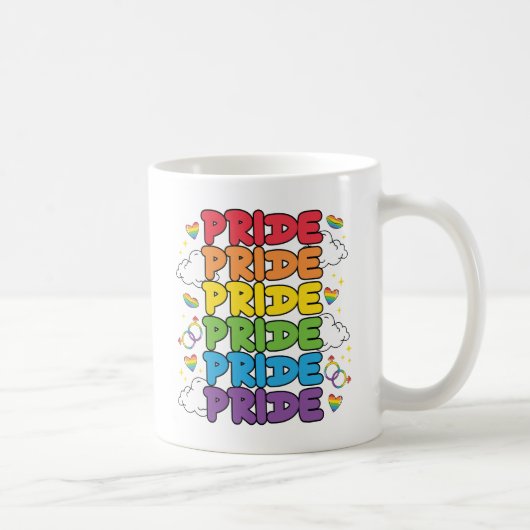 Regenbogen, Herz und Wolken - Wiederholter Stolz Kaffeetasse (Rechts)