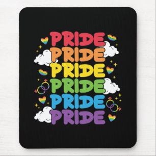 Regenbogen, Herz und Wolken - Wiederholter Stolz Mousepad