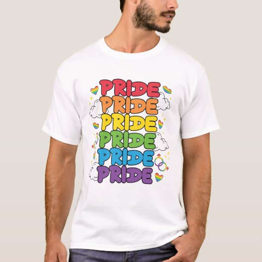 Regenbogen, Herz und Wolken - Wiederholter Stolz T-Shirt (Vorderseite)
