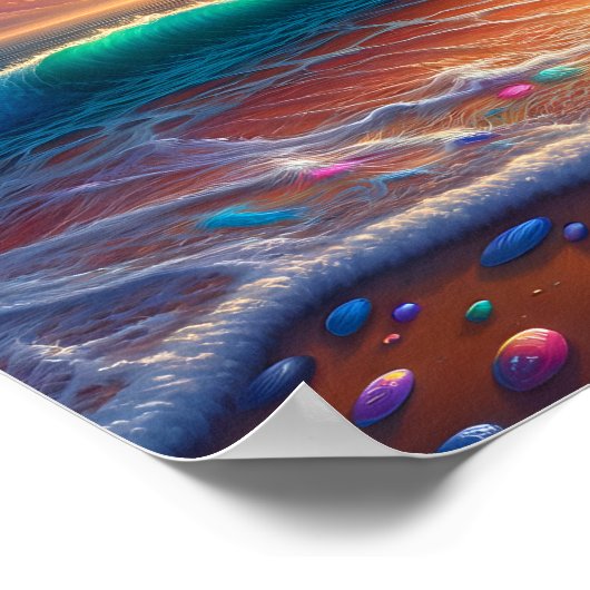 Regenbogen Herz Wolke über Strand Poster (Ecke)